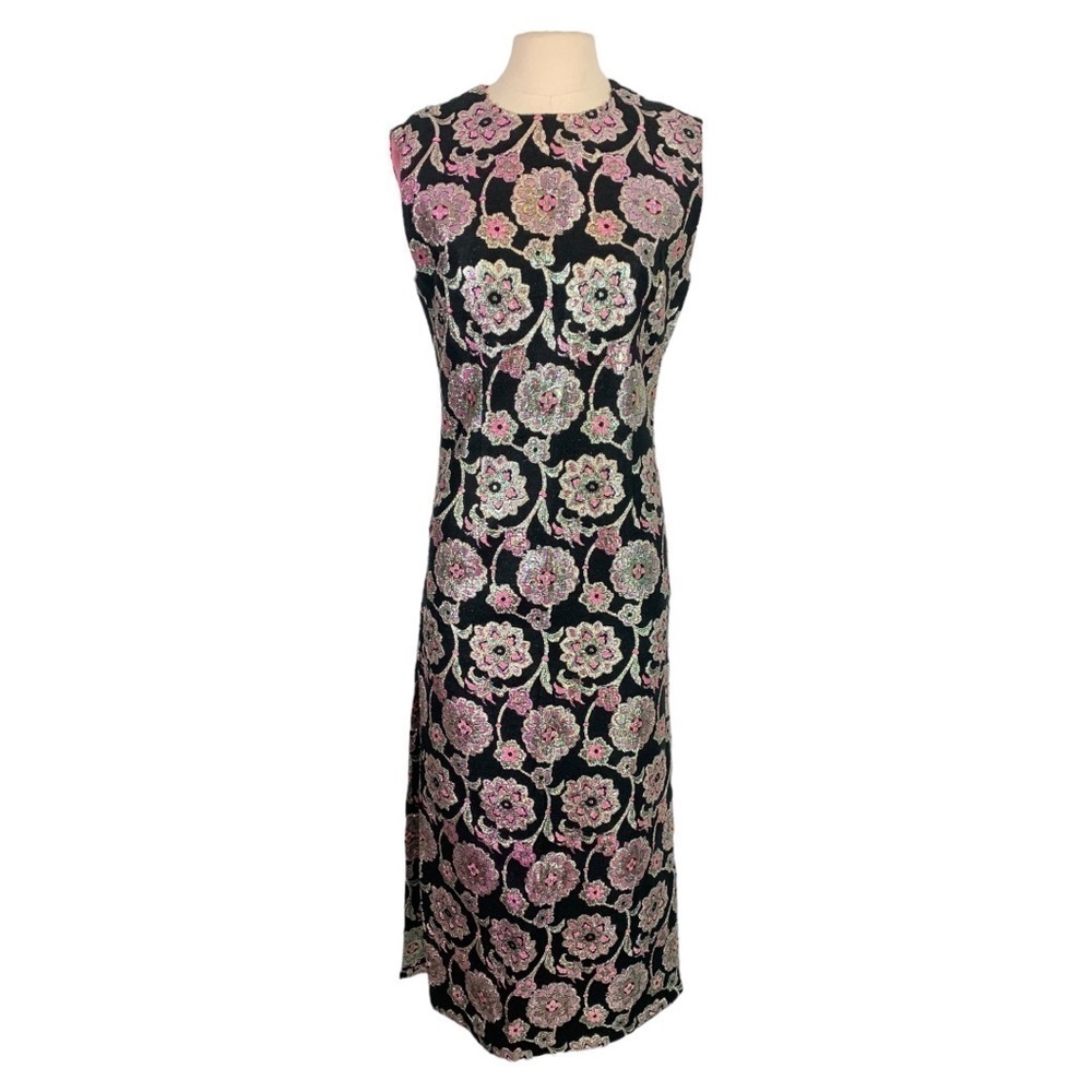 Vintage Alice of California Sleeveless Metallic Floral Paisley Print Maxi Dress